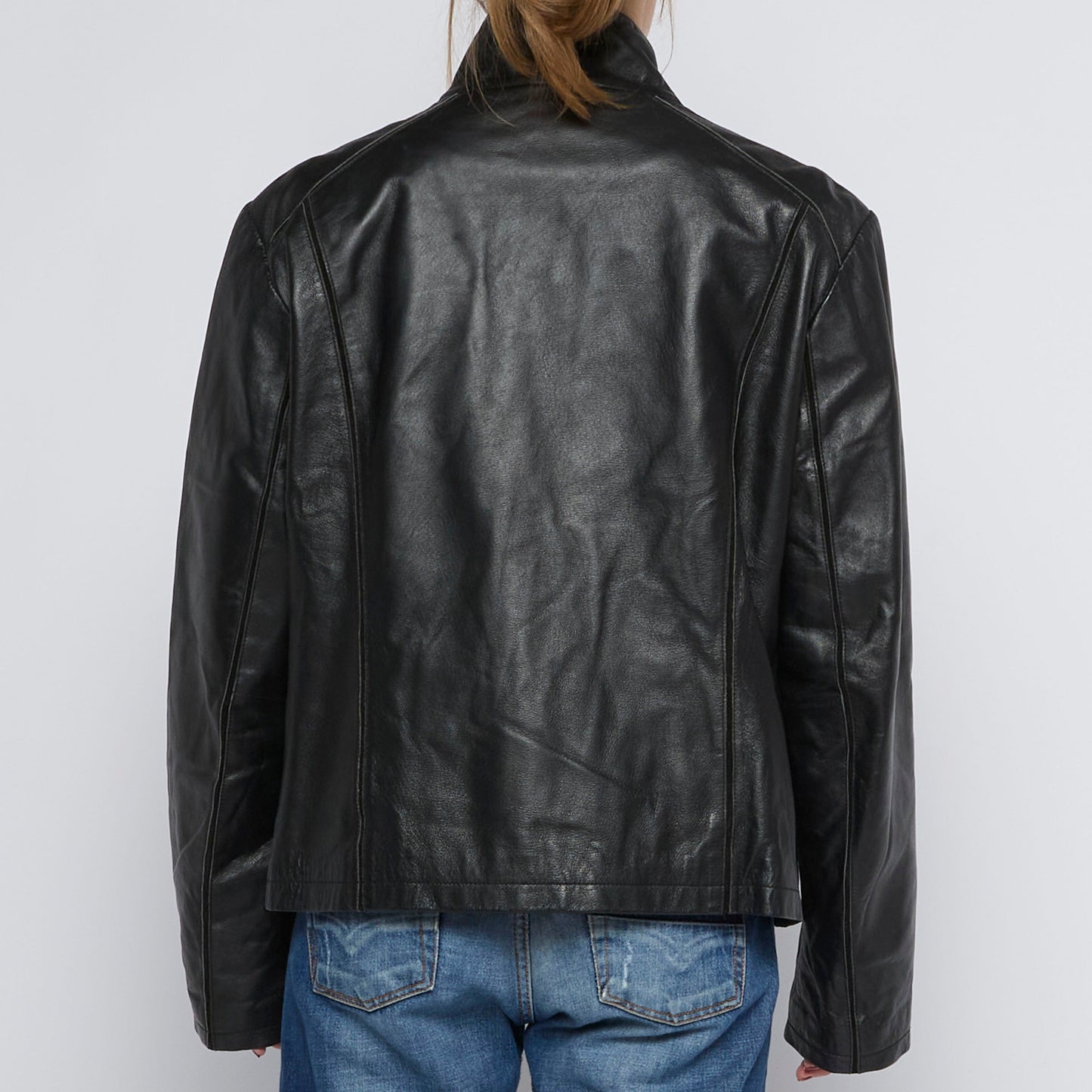 Popper Button Leather Jacket - UK 10