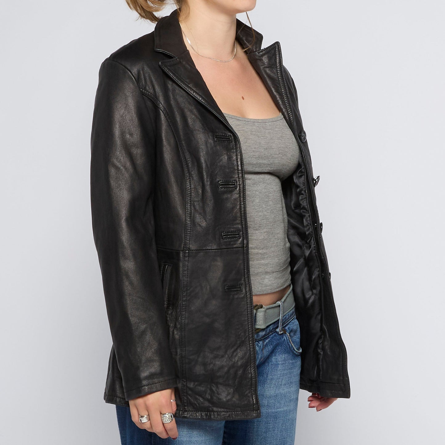 Blazer Style Long Leather Jacket - UK 10