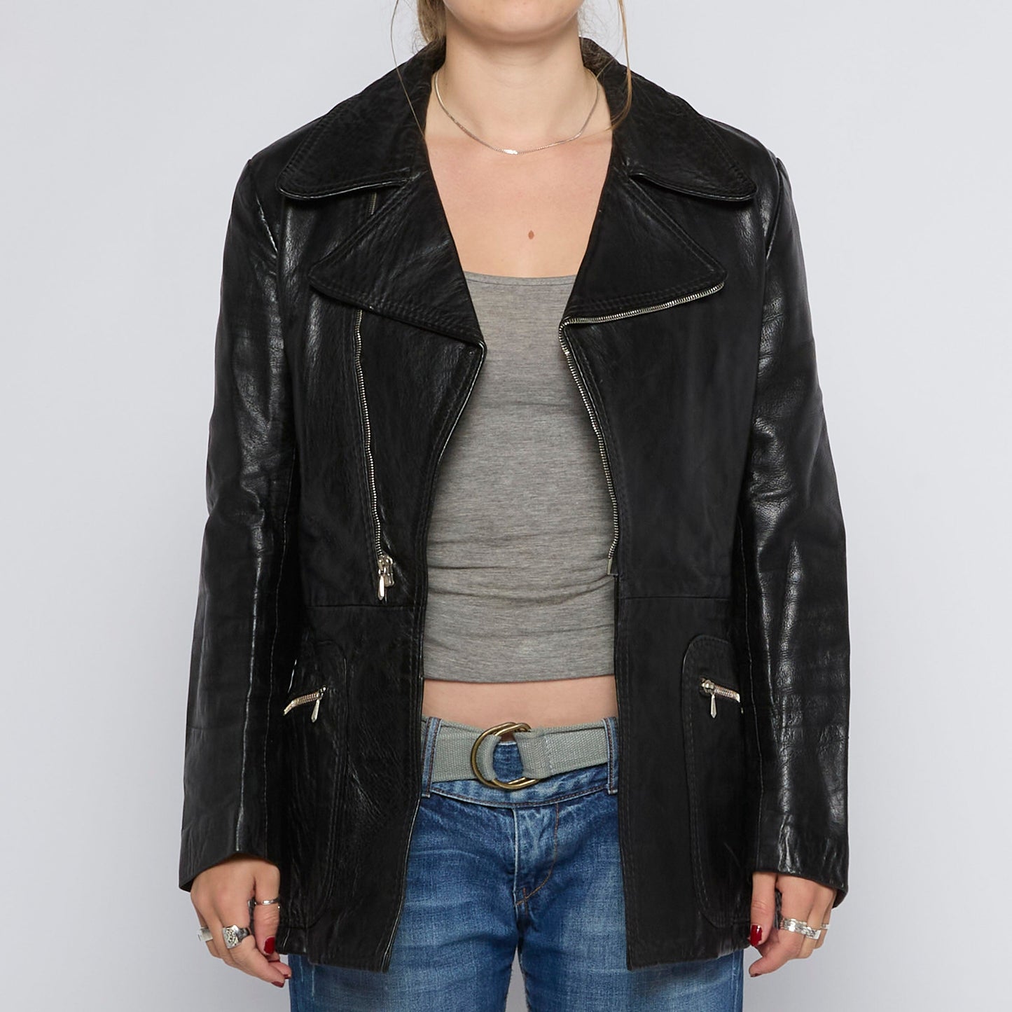 Double Breasted Leather Jacket - UK 10