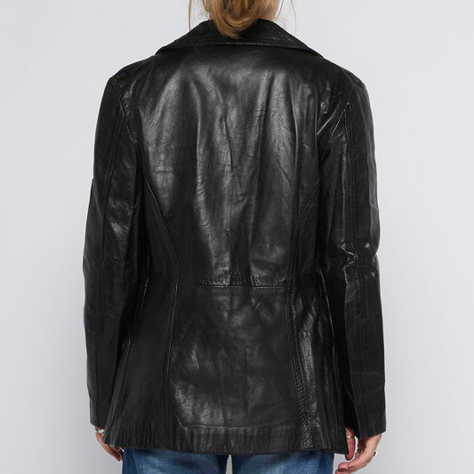 Biker Style Long Leather Jacket - UK 10