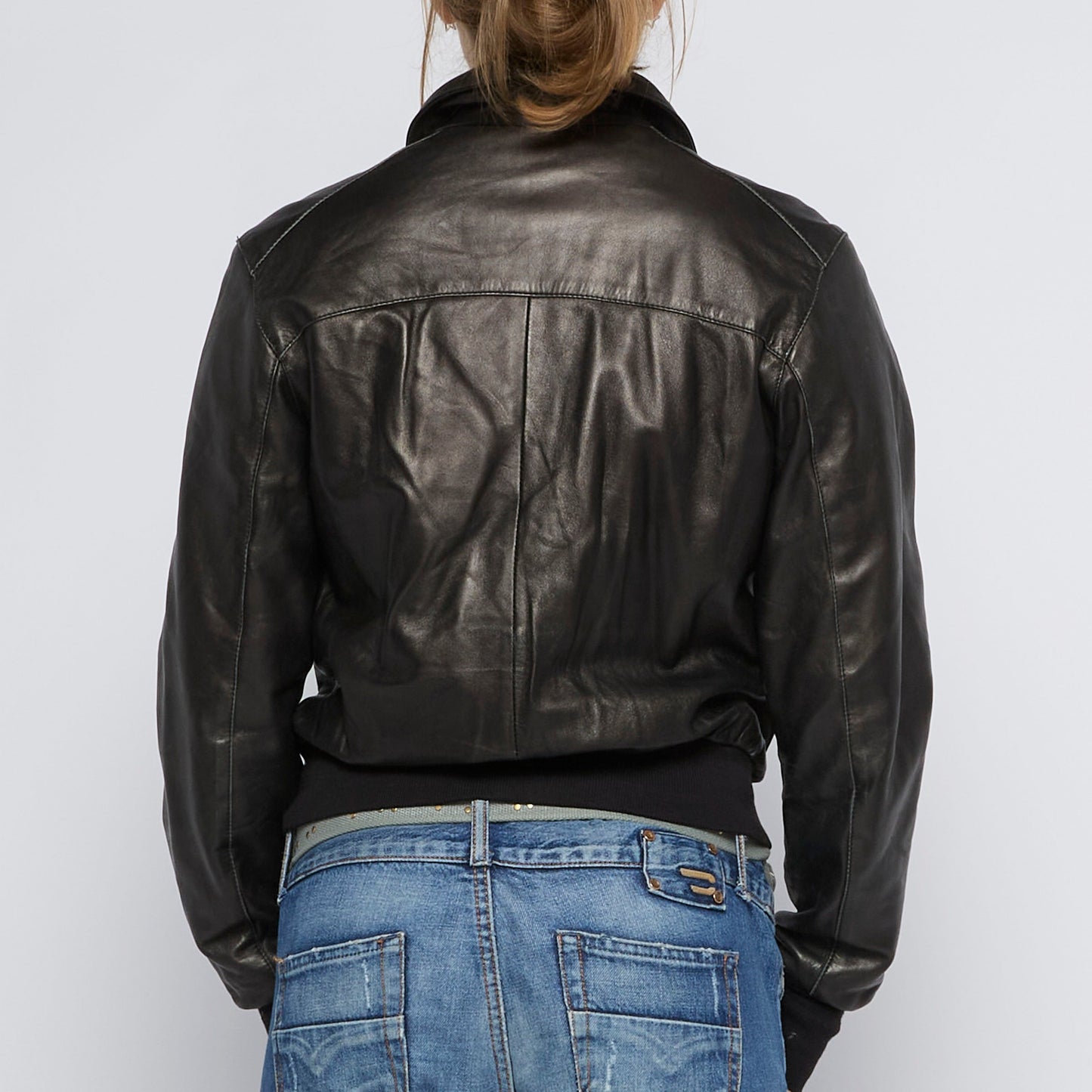 Cropped Leather Bomber Jacket - UK 10