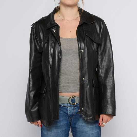 Double Breasted Full Zip Leather Jacket - UK 10