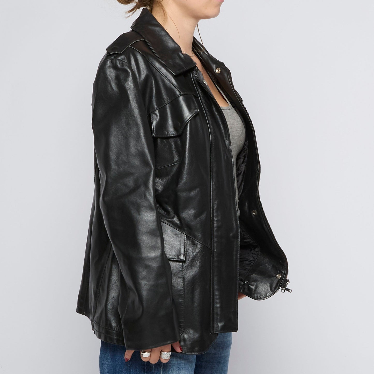 Patch Pocket Leather Jacket - UK 10