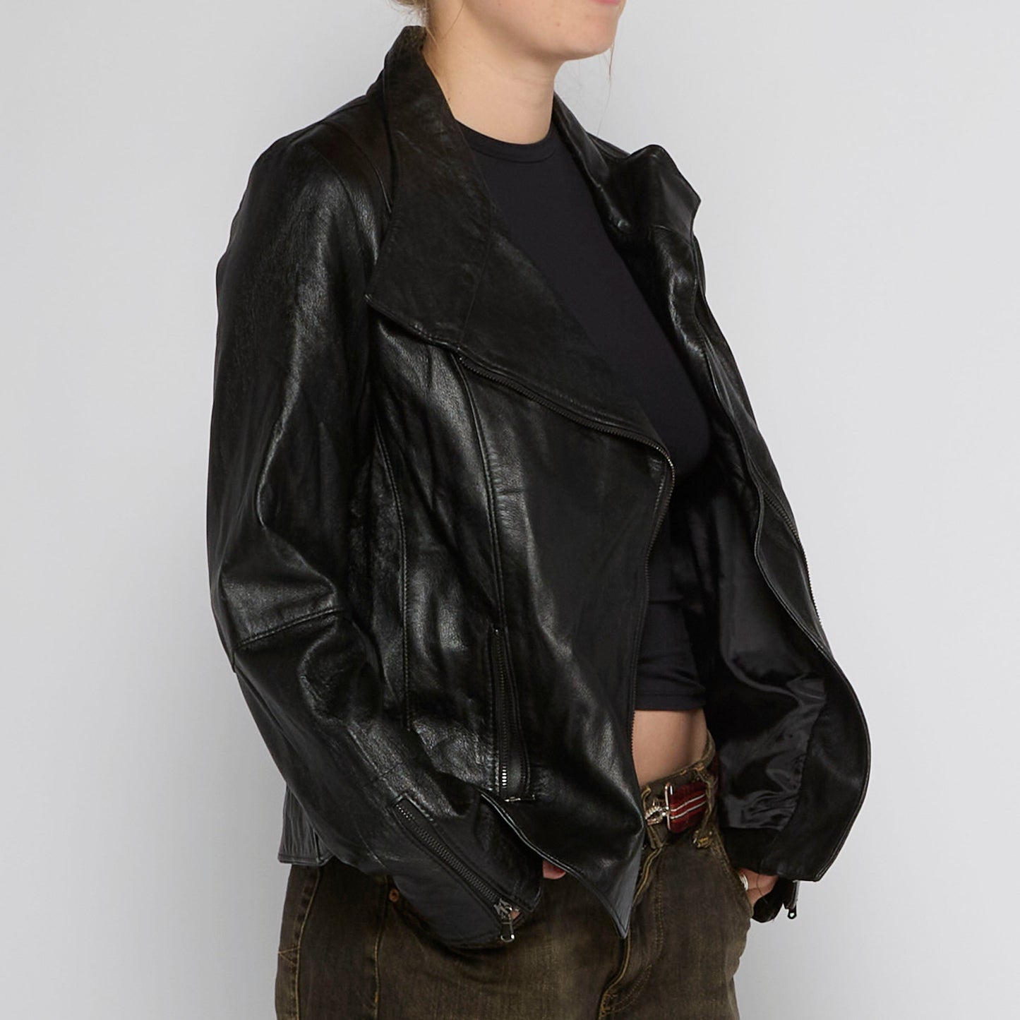 Biker Style Leather Jacket - UK 10