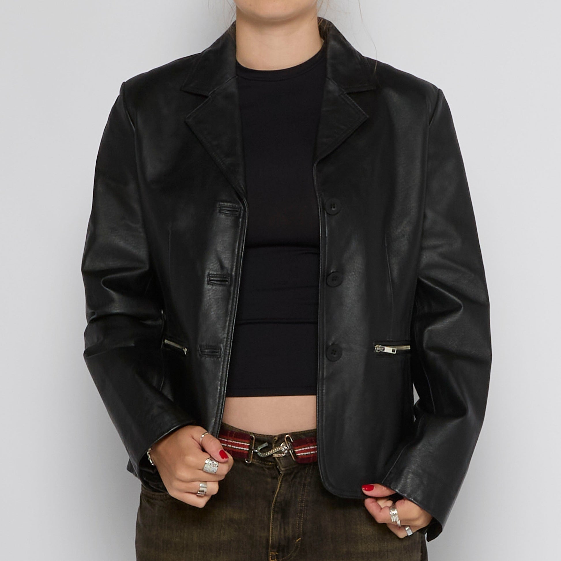 Double Breasted Leather Jacket - UK 10