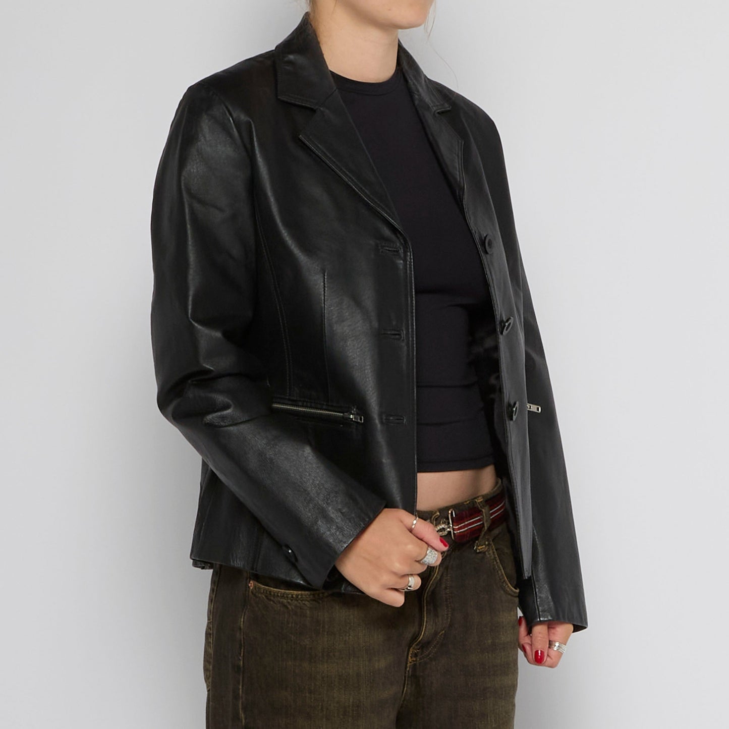 Single Breasted Leather Jacket - UK 10