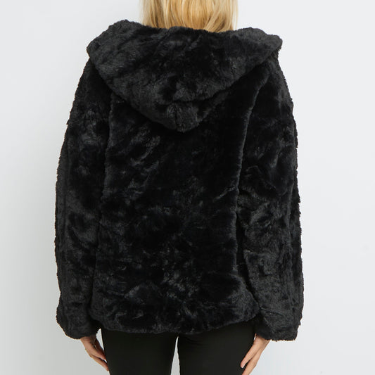 Faux Fur Zip Up Hooded Jacket- UK10