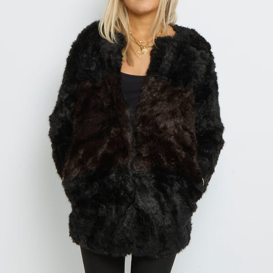 Faux Fur Two Tone Long Jacket- UK 10