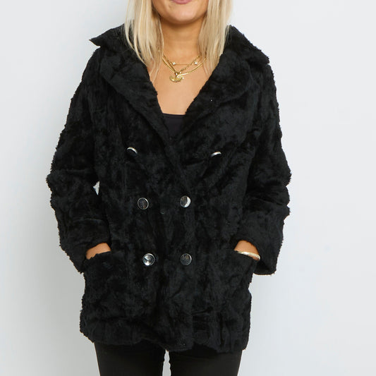 Faux Fur Two Button Up Coat-UK 10