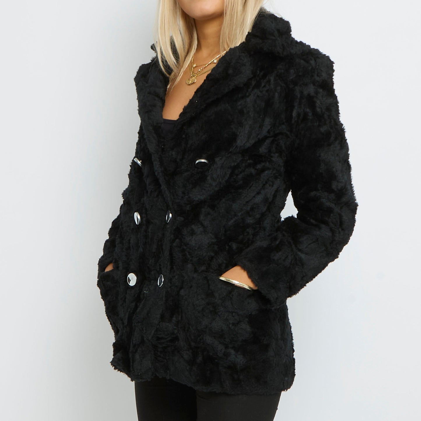 Faux Fur Double Breasted Jacket - UK 10