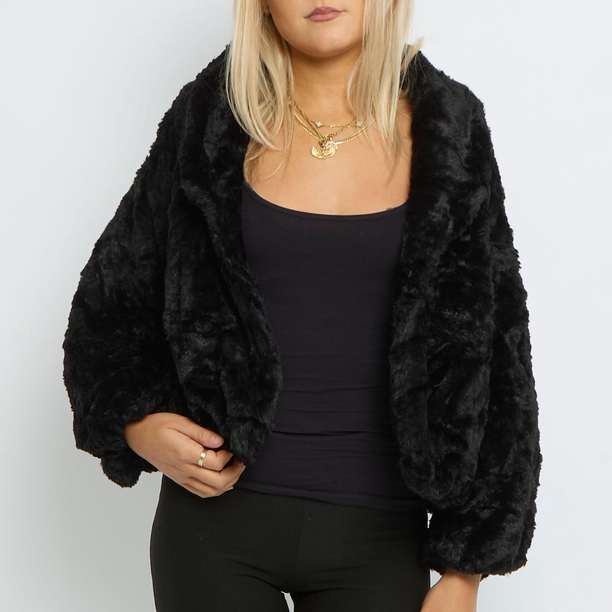 Faux Fur Two Button Up Coat-10