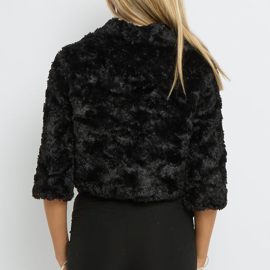 Faux Fur Half Sleeve Shrug Jacket- UK 10