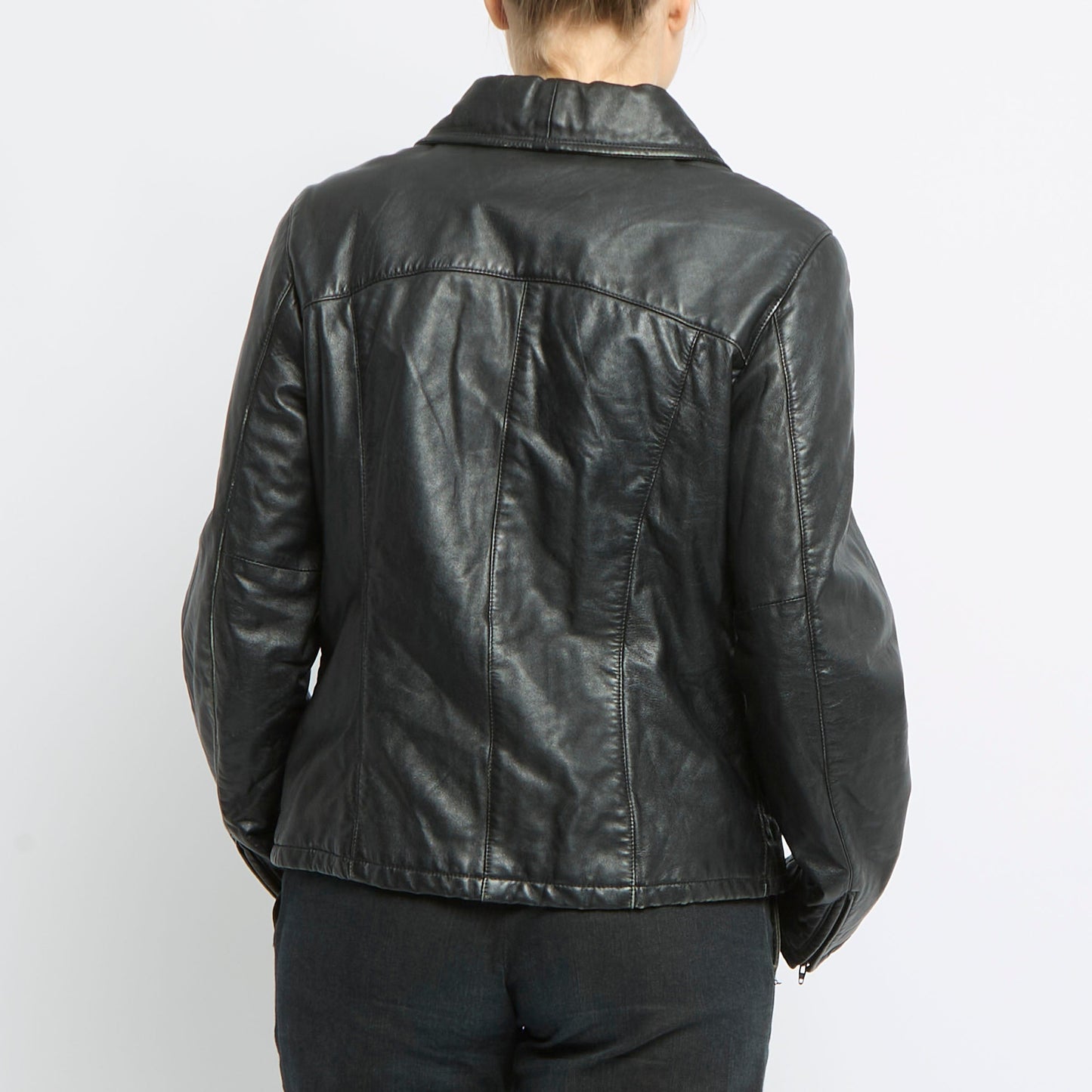 Button Detail Leather Jacket - UK 10