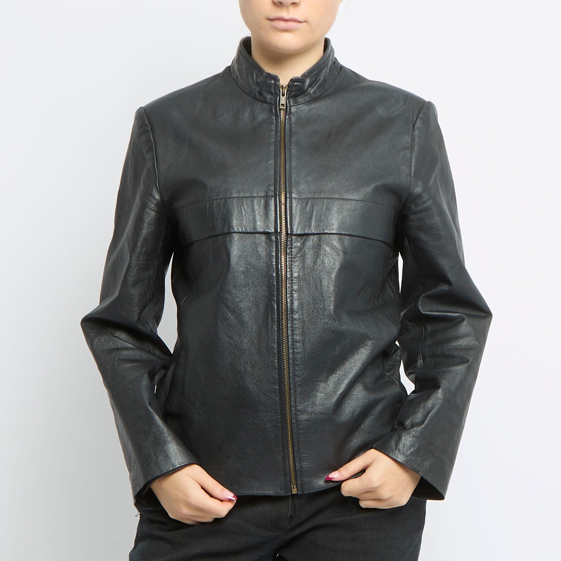 Zip Detail Leather Jacket - UK 10