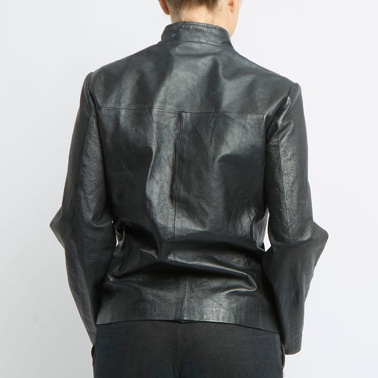 Zip Detail Leather Jacket - UK 10