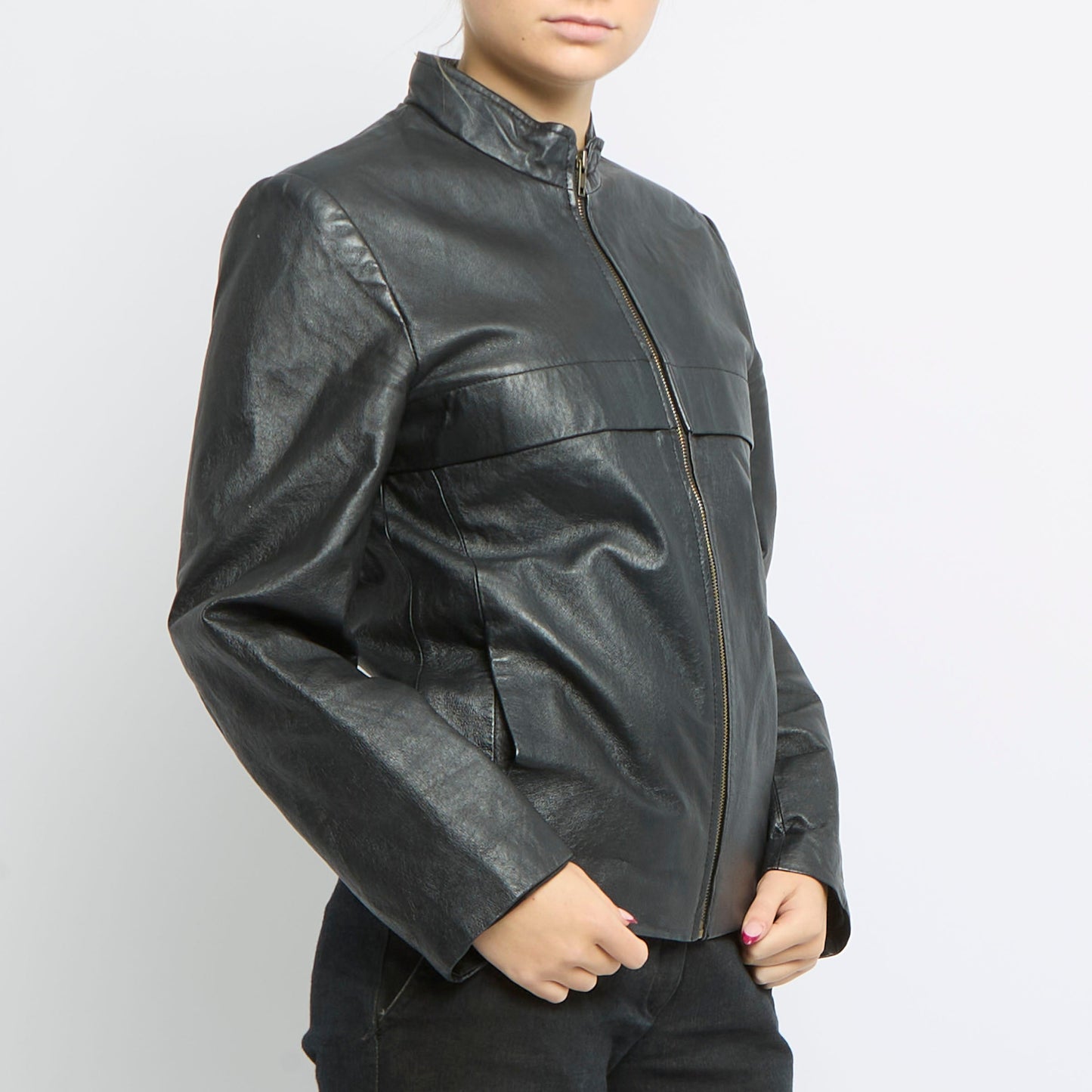 Zip Detail Leather Jacket - UK 10