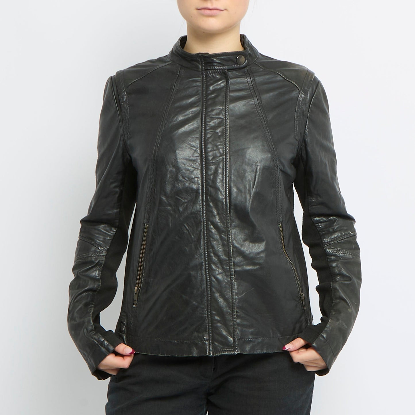 Zip Detail Leather Jacket - UK 10