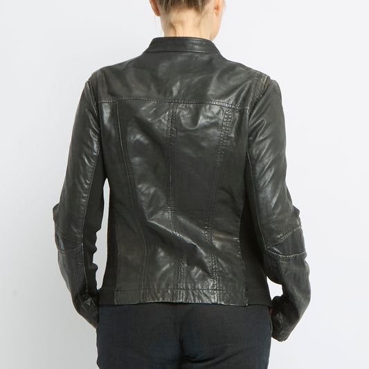 Zip Detail Leather Jacket - UK 10