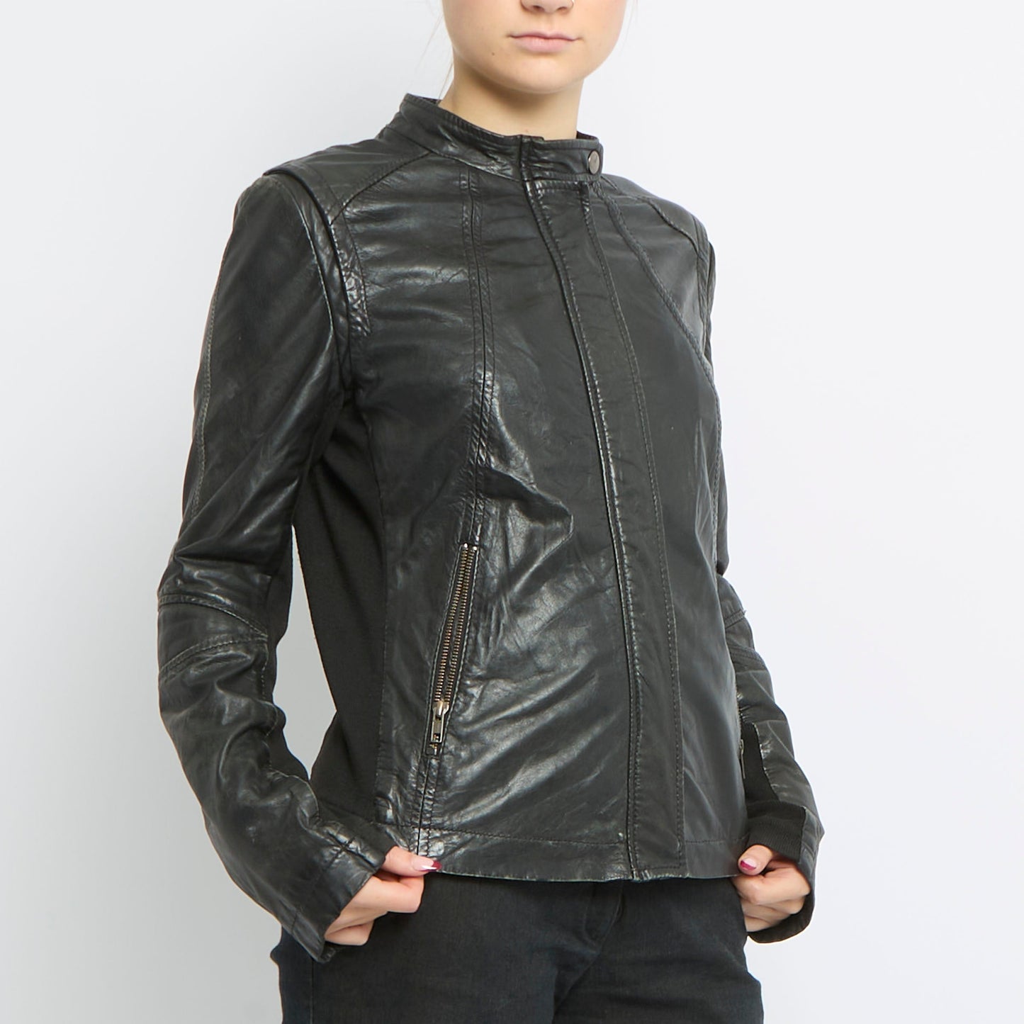 Zip Detail Leather Jacket - UK 10