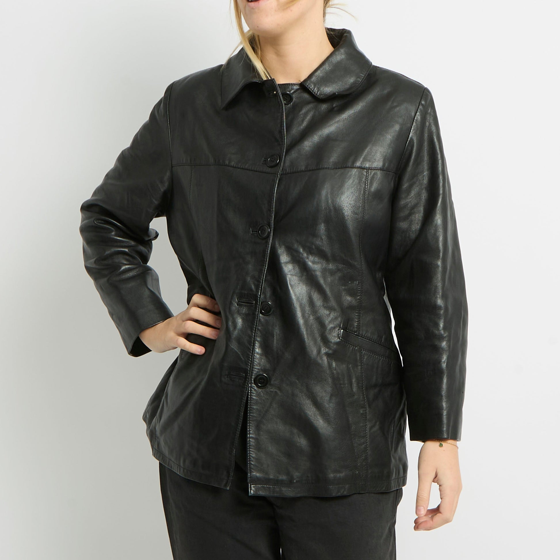 Padded Blazer Leather Jacket- 10