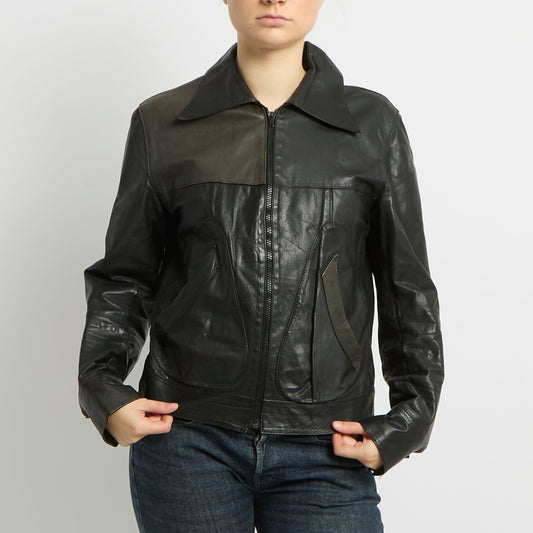 Zip Up Leather Shirt Jacket - UK 10