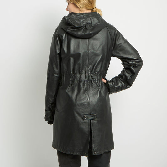 Leather Long Button Detail Jacket - UK 10