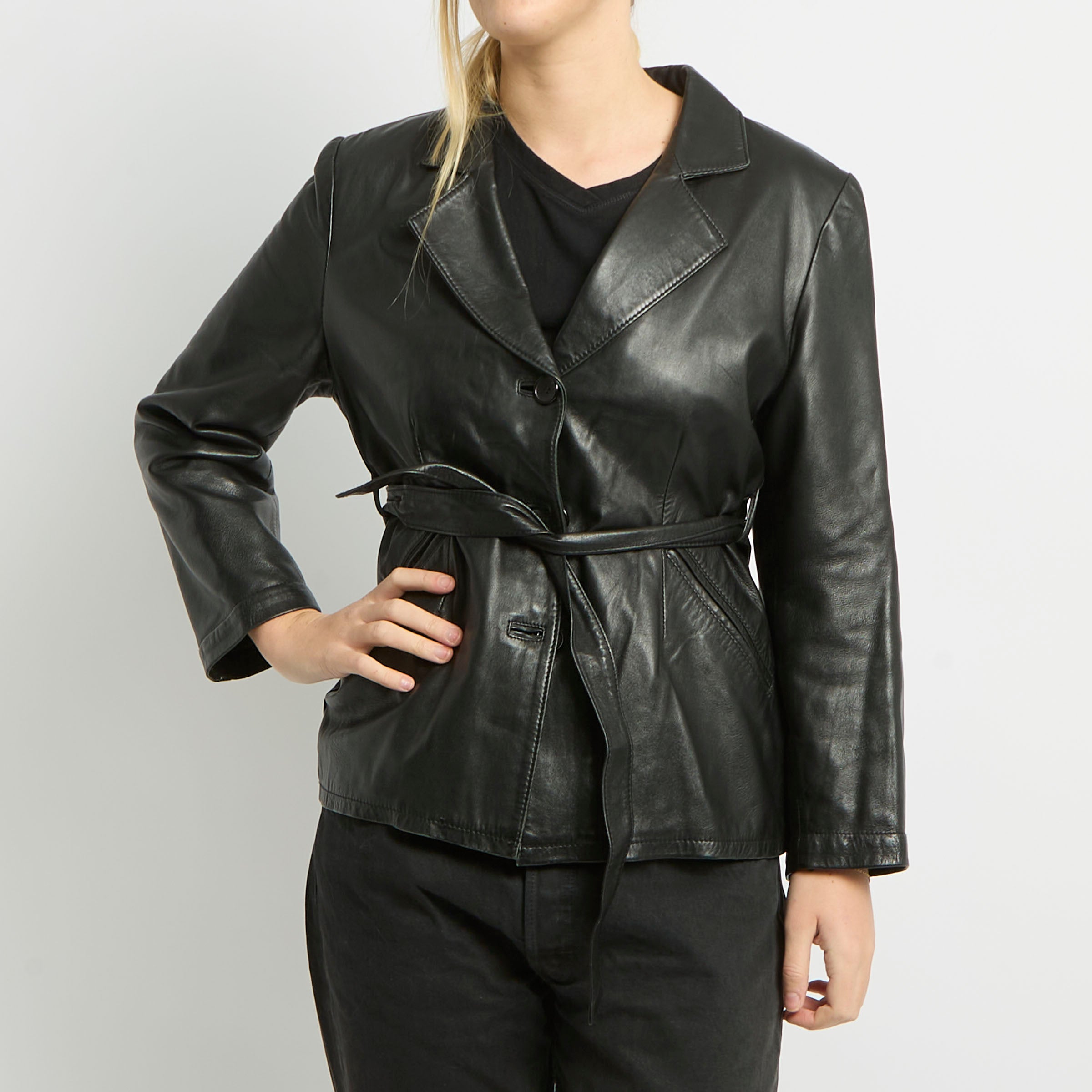 Leather belted blazer best sale