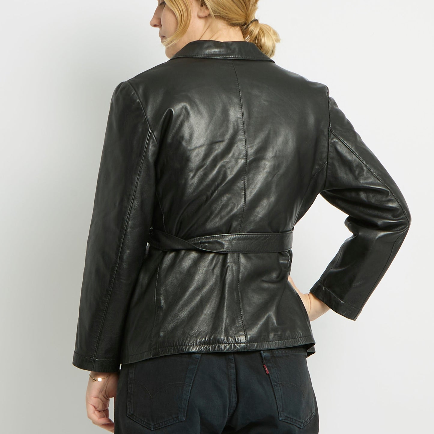 Leather Belted Blazer Jacket - UK 10