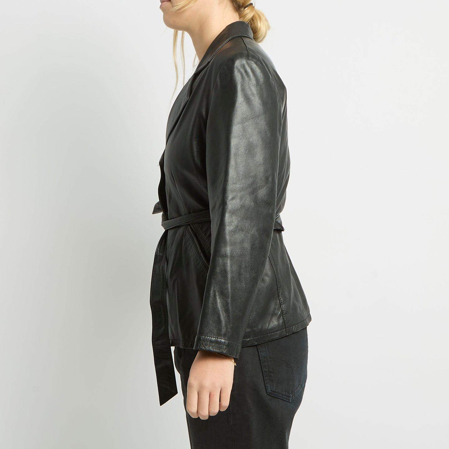 Leather Belted Blazer Jacket - UK 10