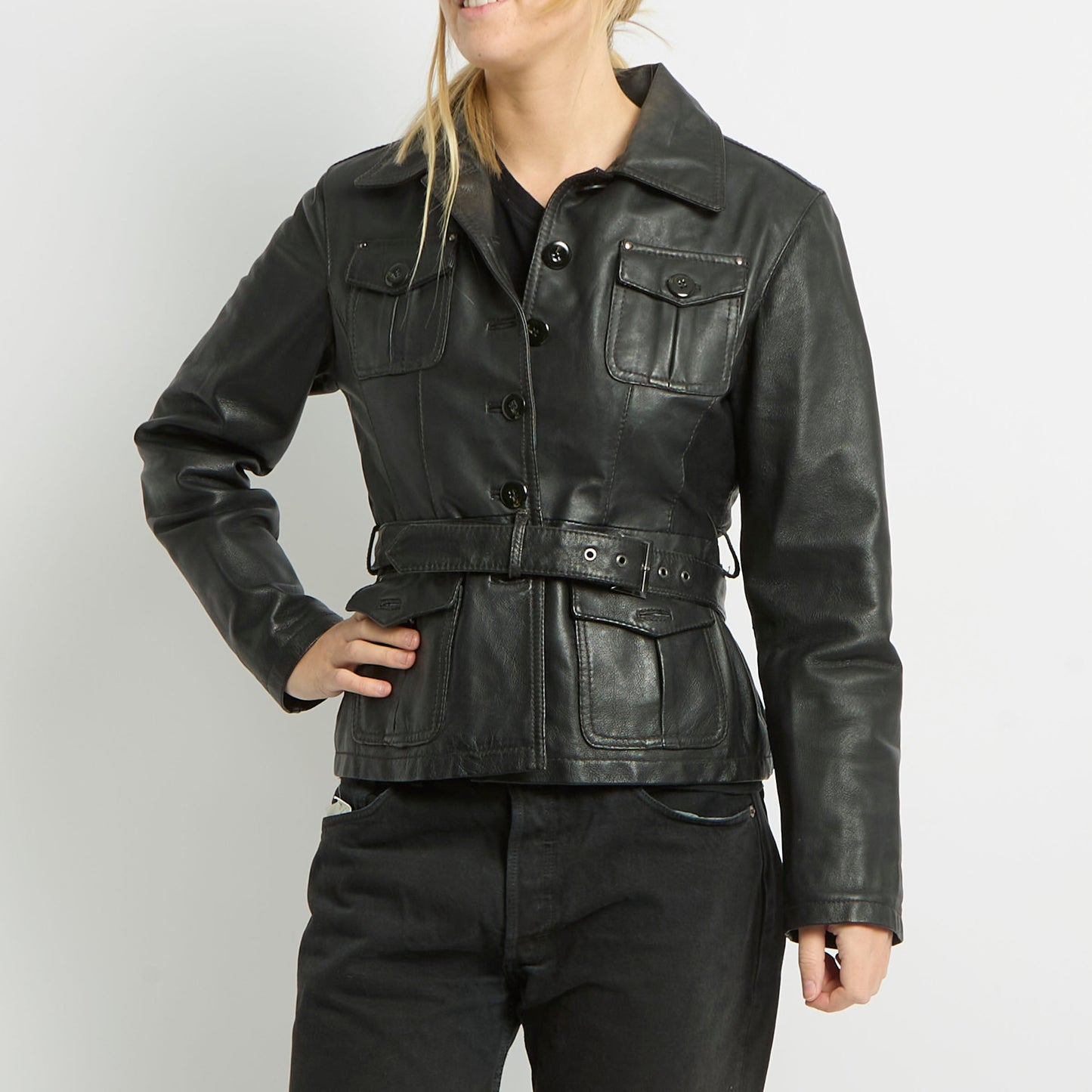 Belted Leather Jacket - UK 10