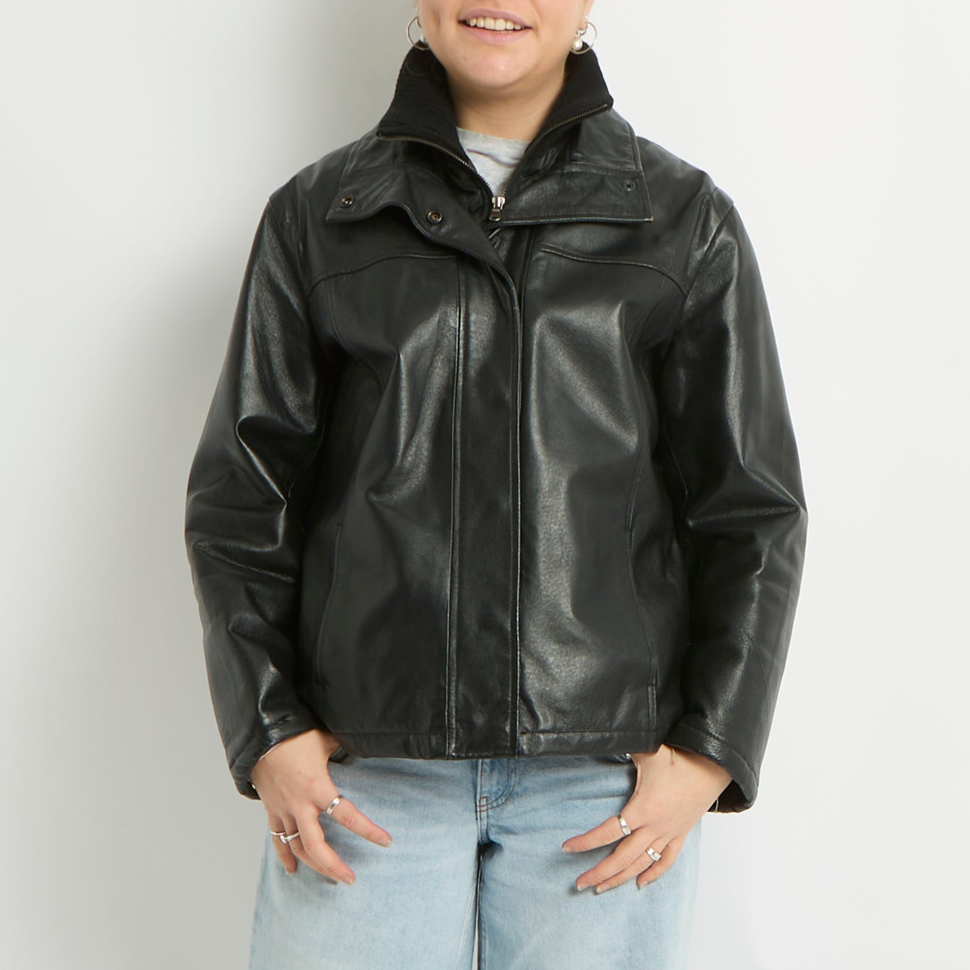 Zip Lining Detail Leather Jacket - UK 10