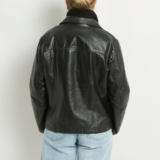 Zip Lining Detail Leather Jacket - UK 10