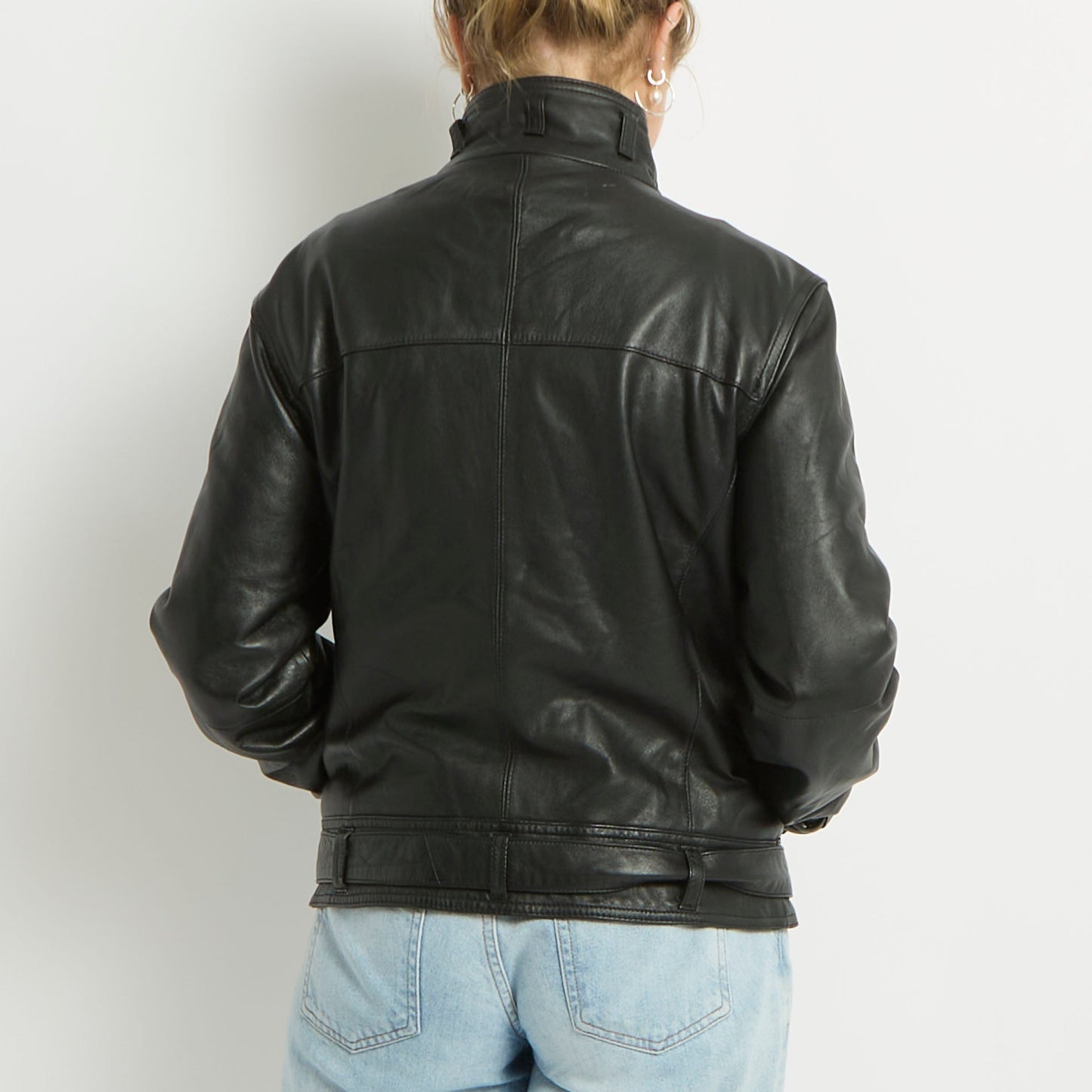 Belted Leather Zip Up Jacket - UK 10