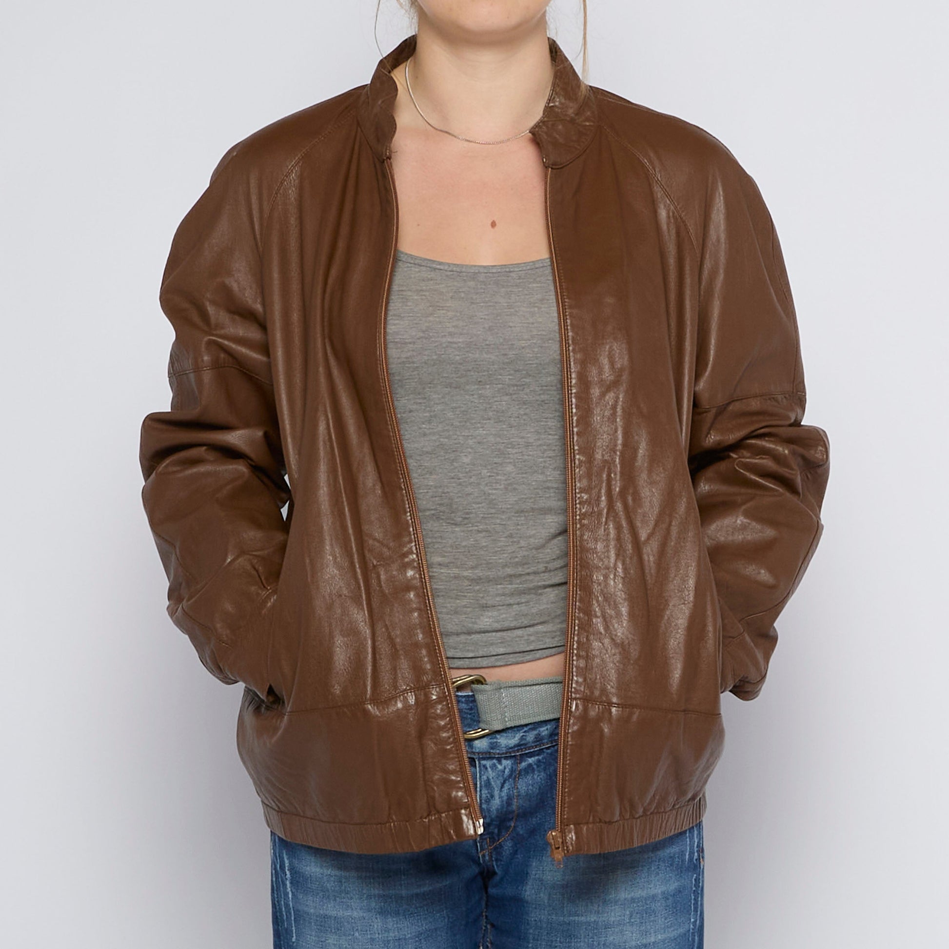 Collarless Leather Jacket - UK 10