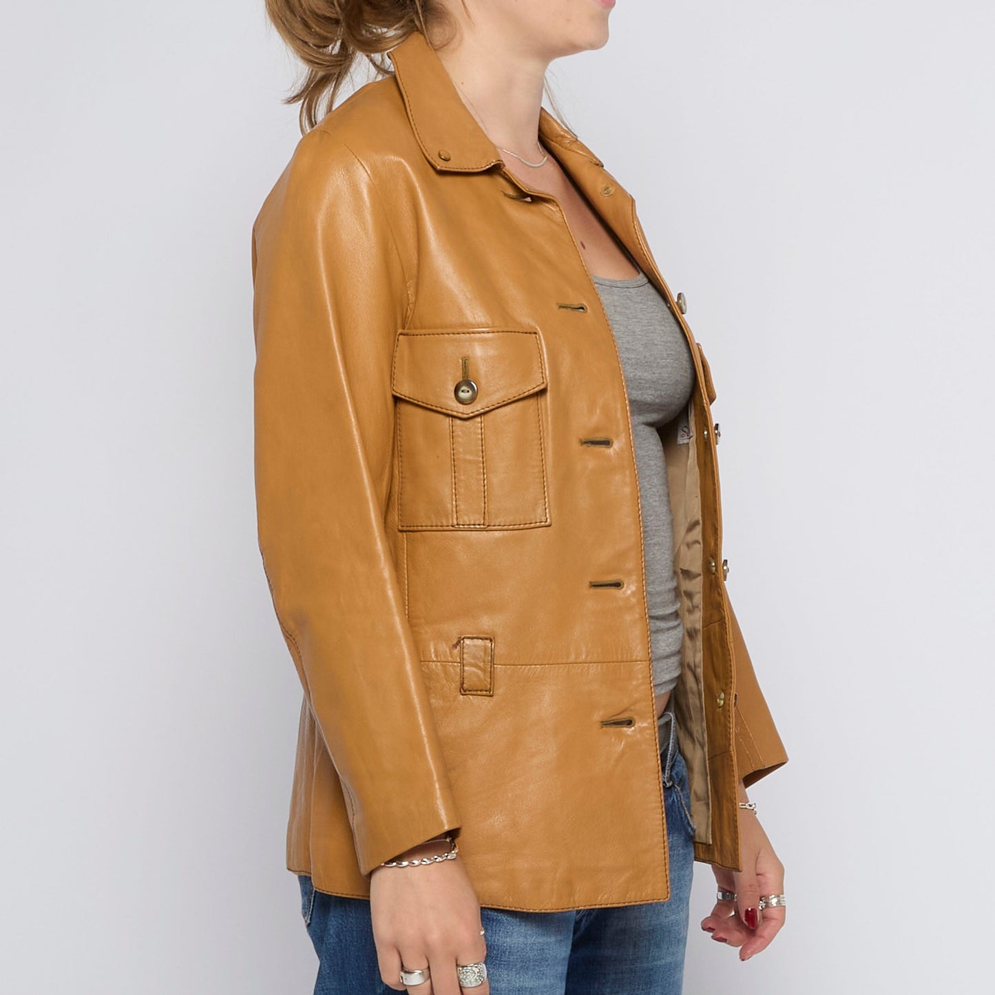 Leather Shirt Style Pocket  Jacket - UK 10