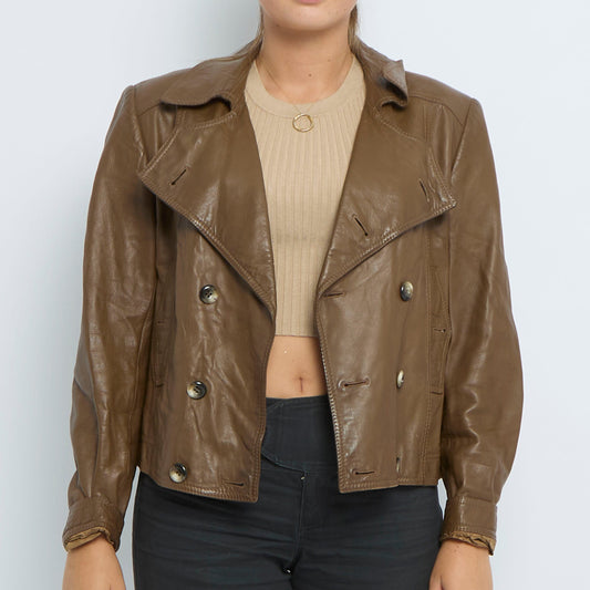 Buttoned Double Breasted Leather Jacket - UK 10