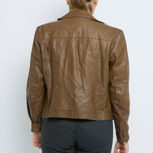 Buttoned Double Breasted Leather Jacket - UK 10