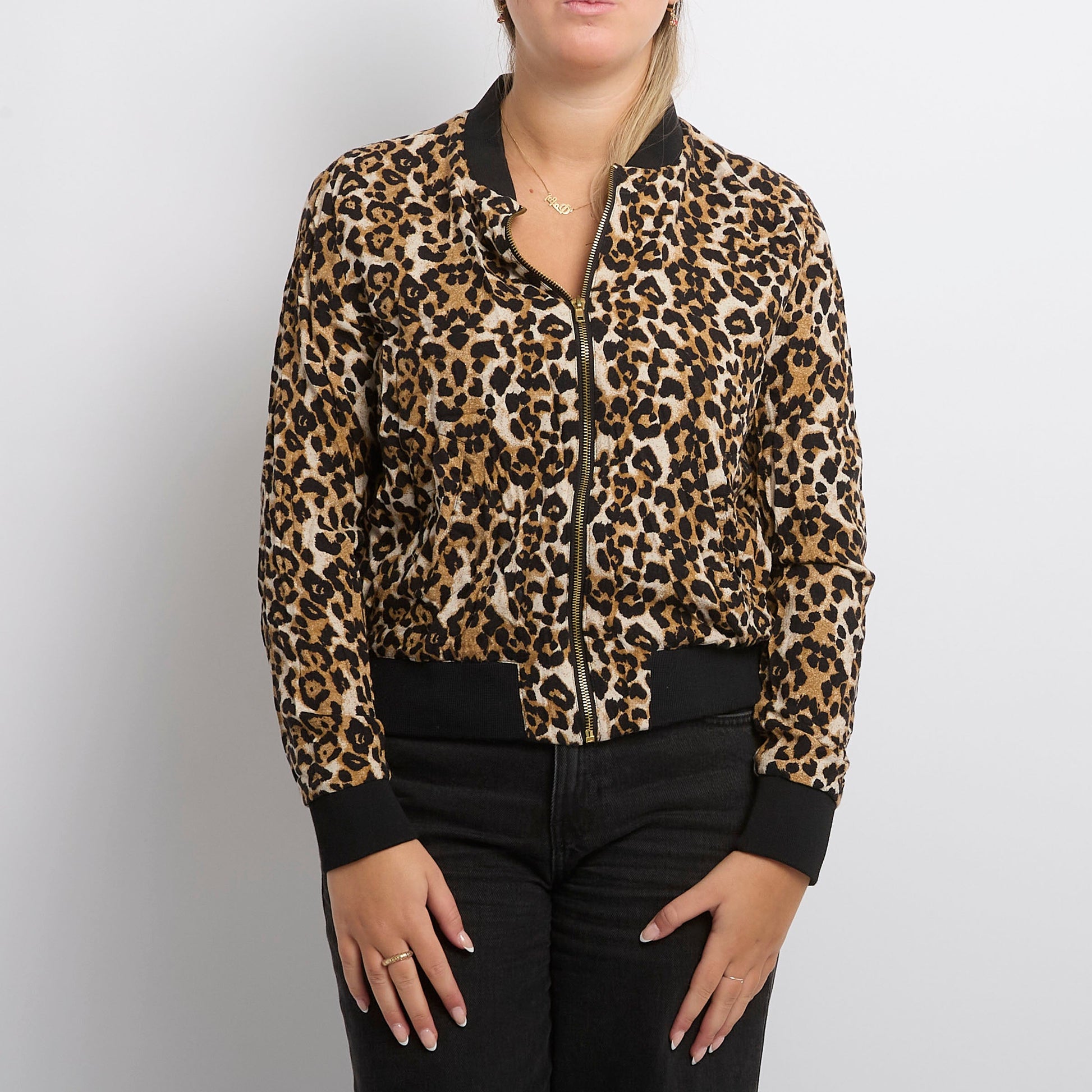 Leopard Print Full Zip Bomber Jacket - UK 10