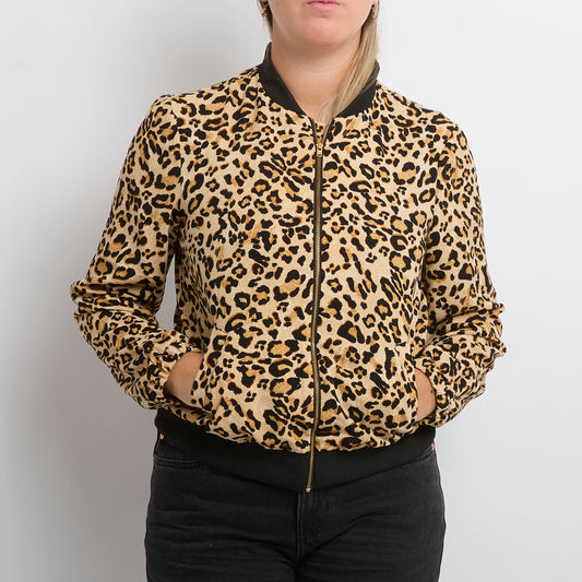 Leopard Print Full Zip Bomber Jacket - UK 10