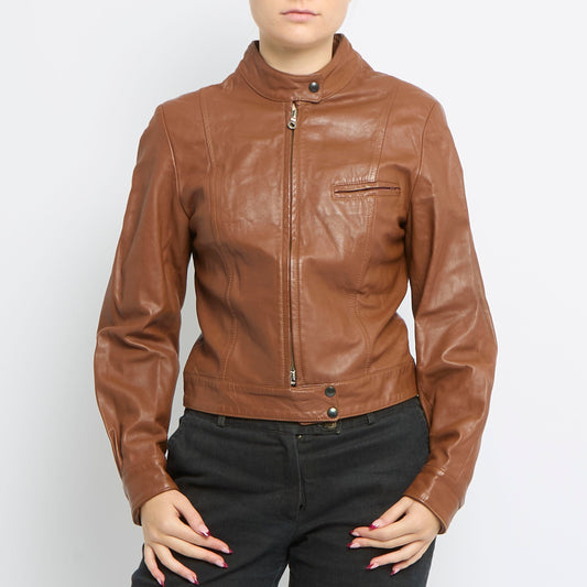 Zip Detail Leather Biker Jacket - UK 8