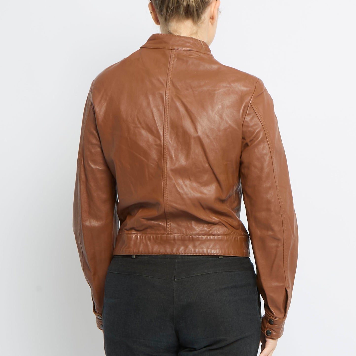 Zip Detail Leather Biker Jacket - UK 8