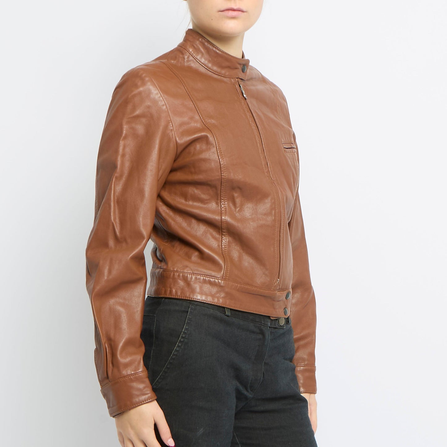 Zip Detail Leather Biker Jacket - UK 8