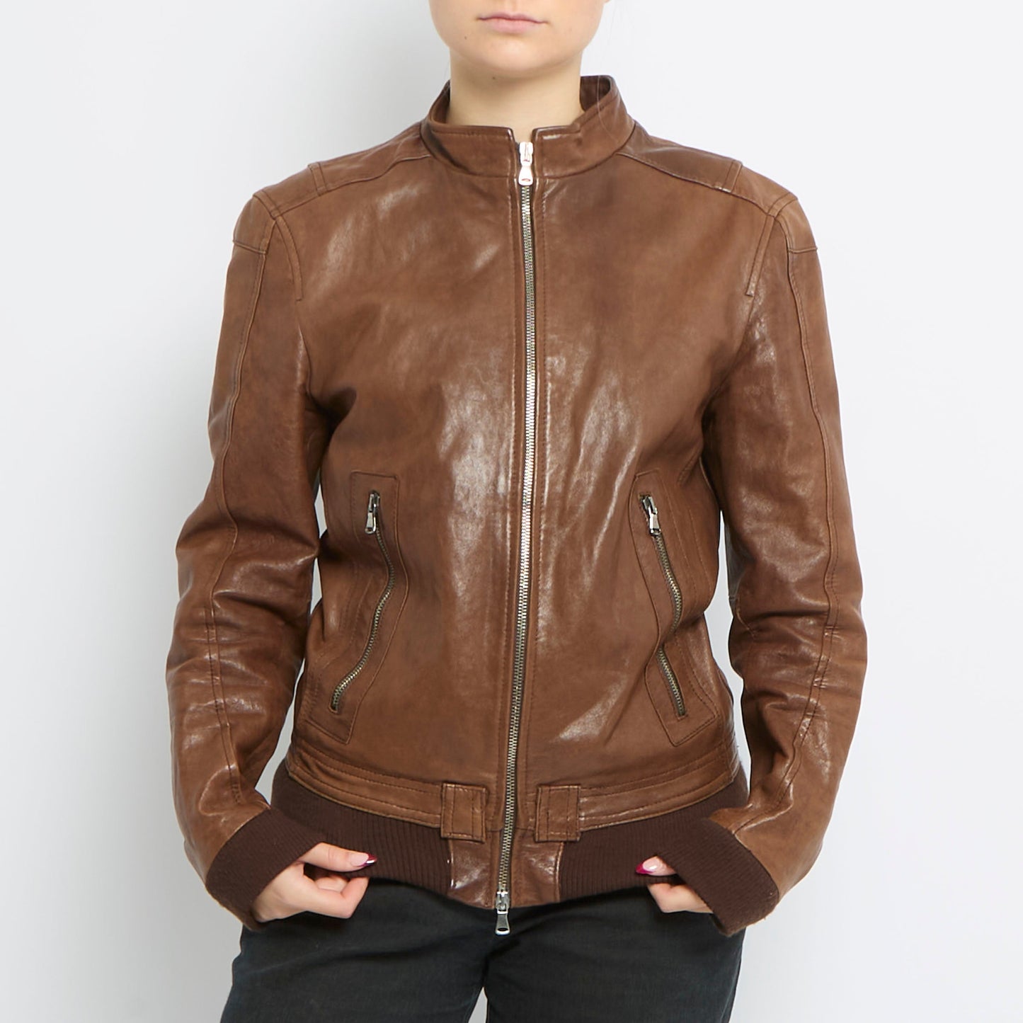 Leather Bomber Style Jacket - UK 10