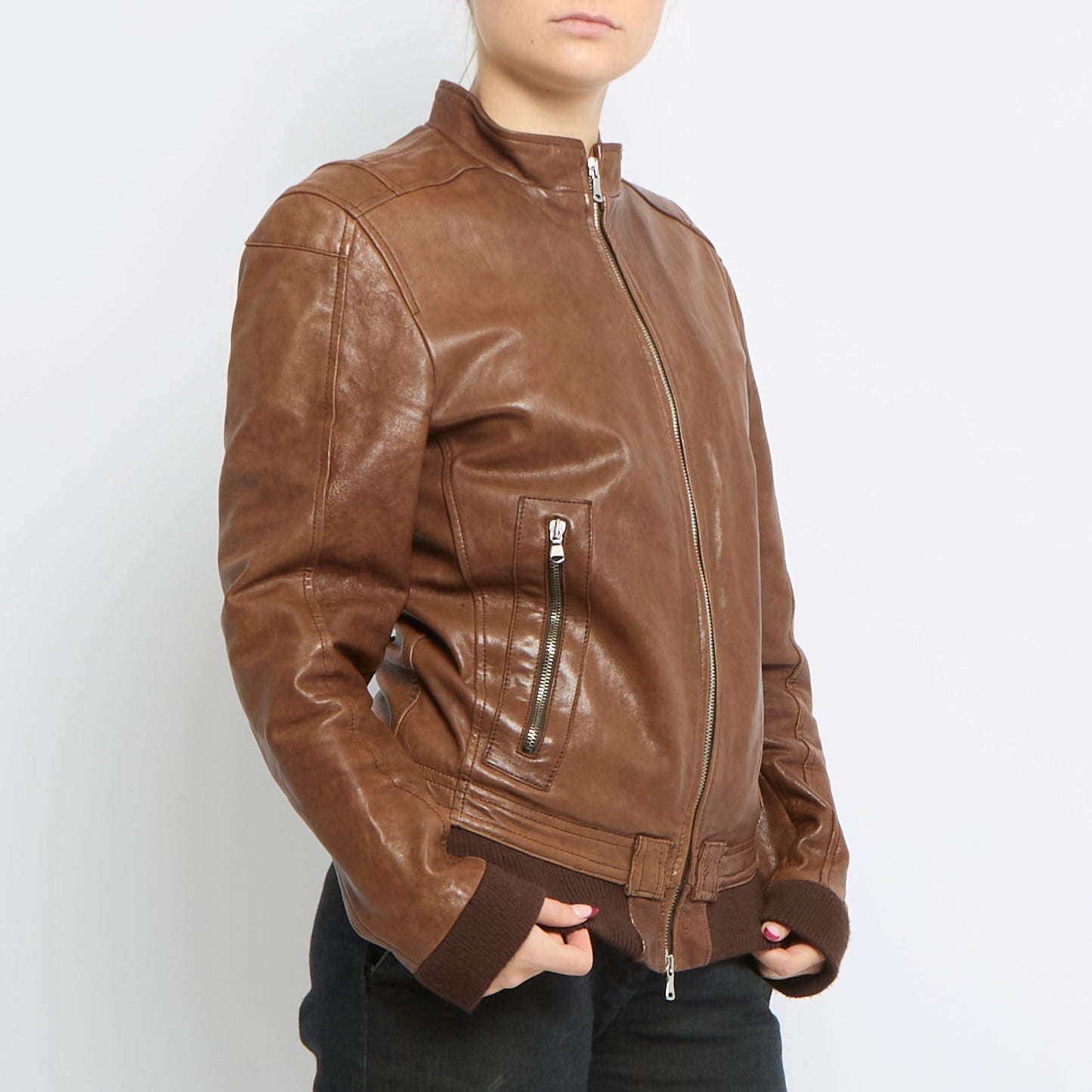 Leather Bomber Style Jacket - UK 10