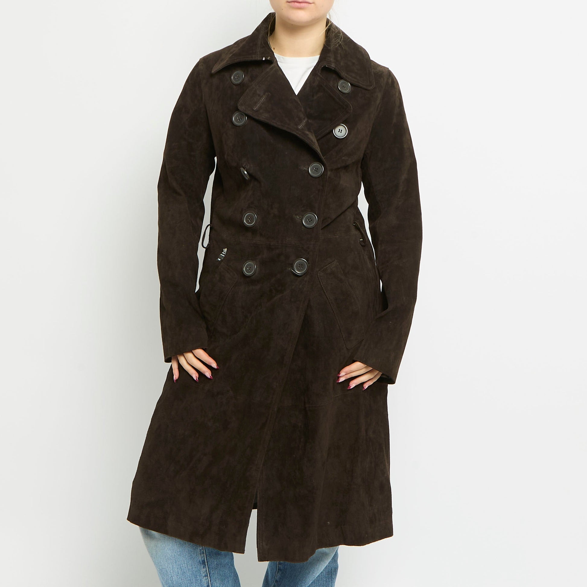 Suede Large Button Trench Coat - UK 10