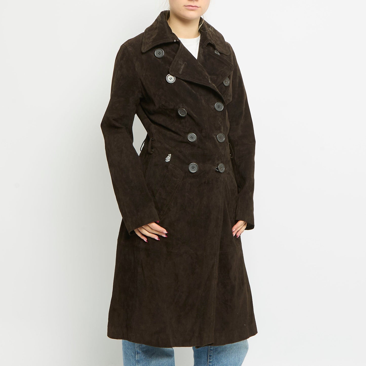 Suede Large Button Trench Coat - UK 10