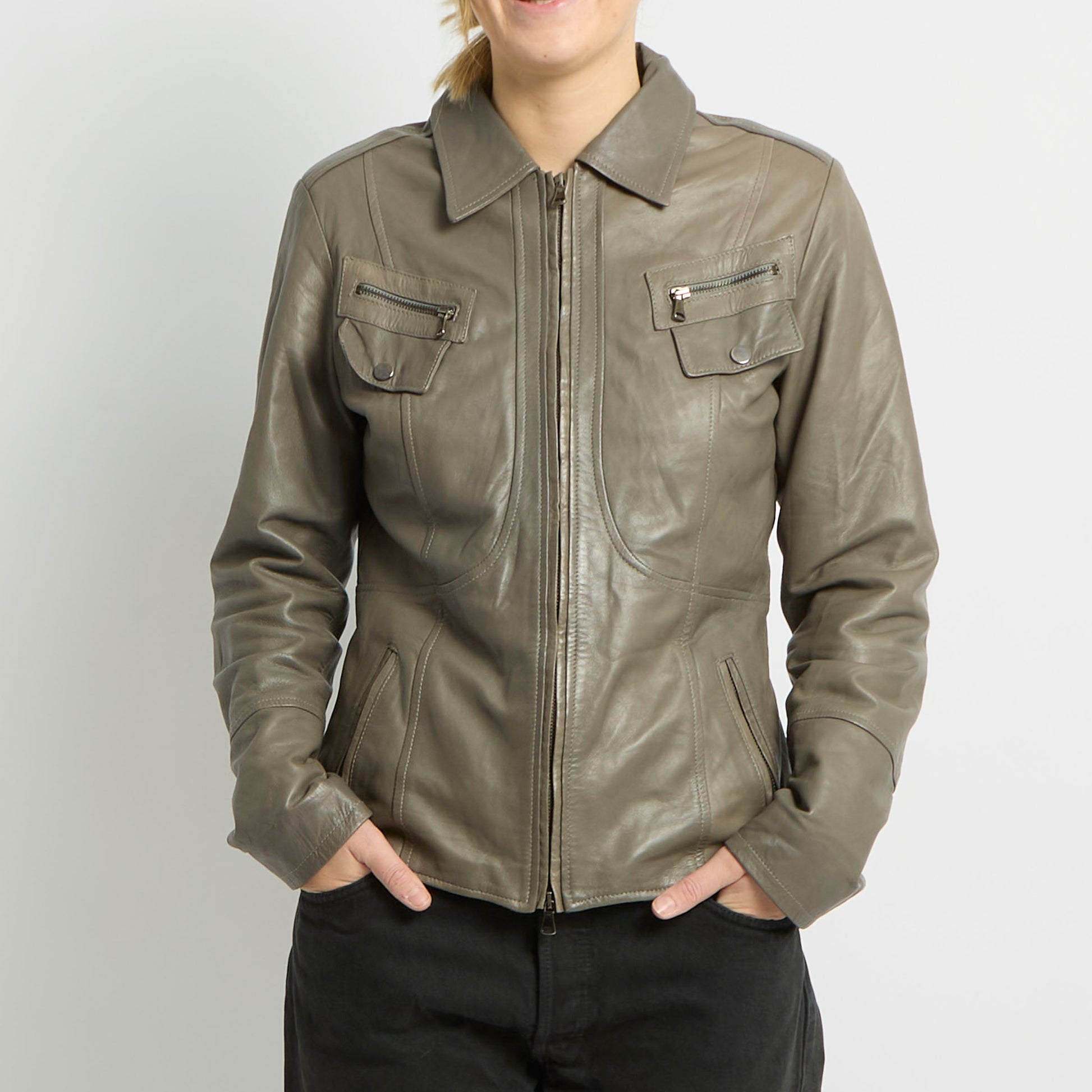 Faux Duo Zip Leather Jacket - UK 10
 