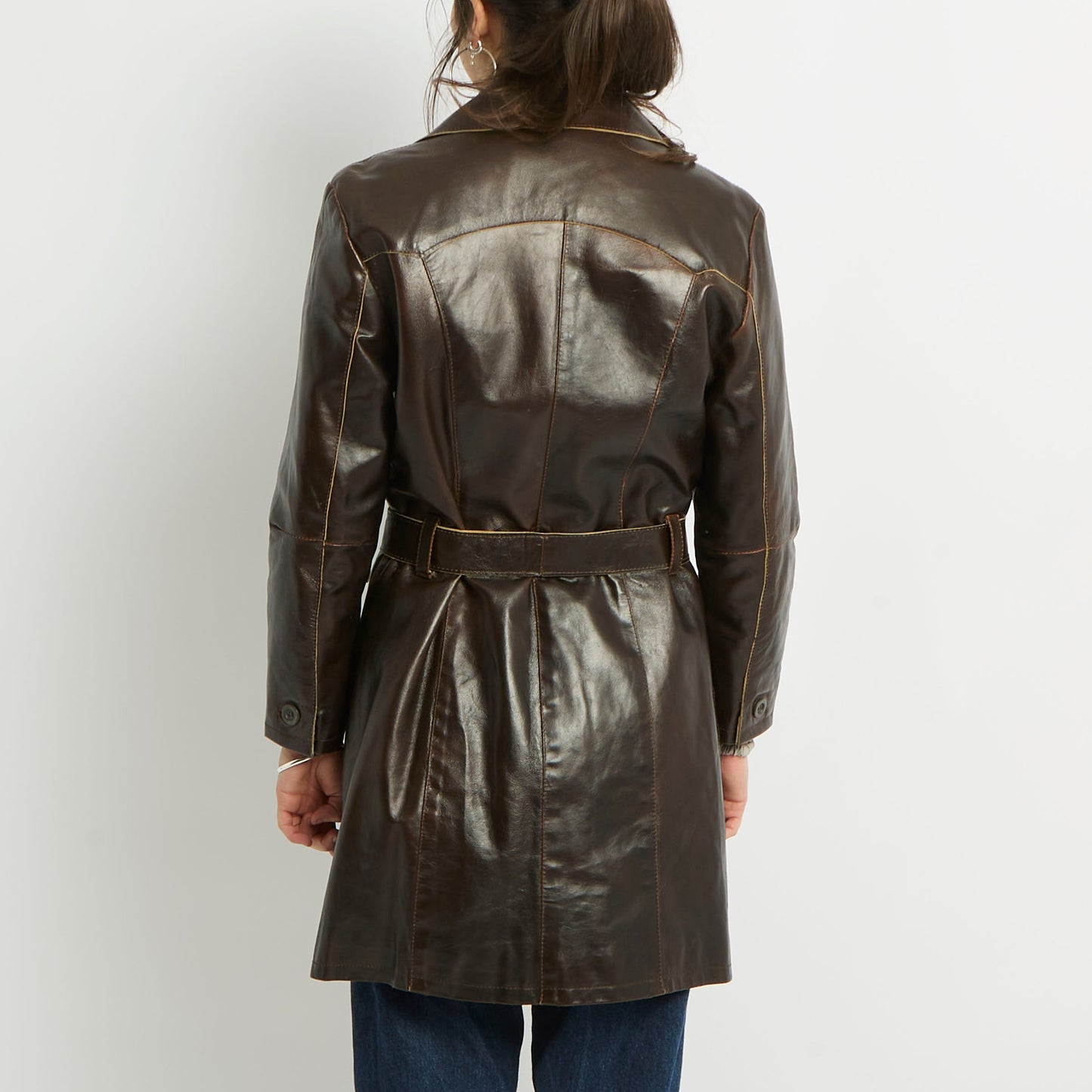 Belted Leather Trench Coat - UK 10