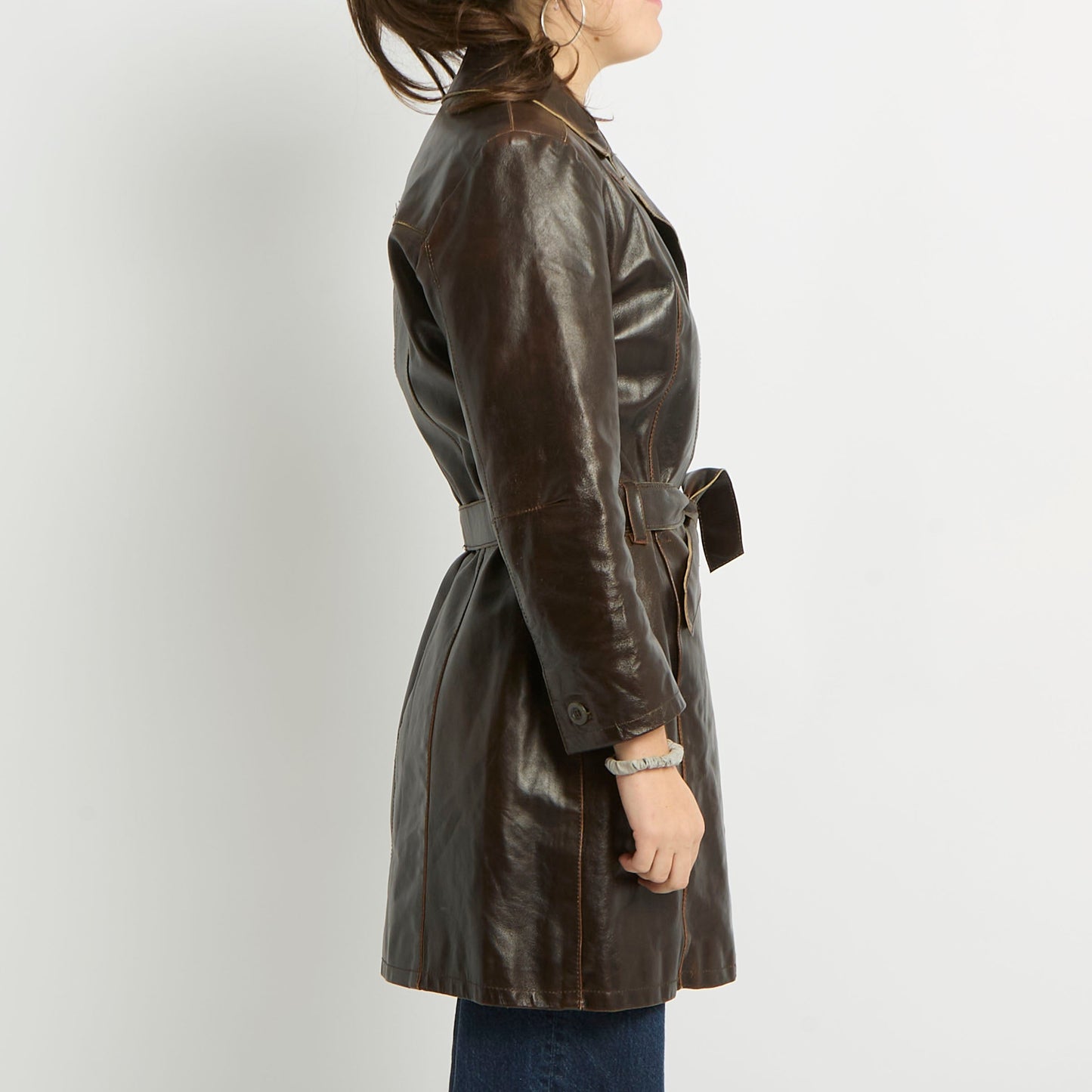 Belted Leather Trench Coat - UK 10