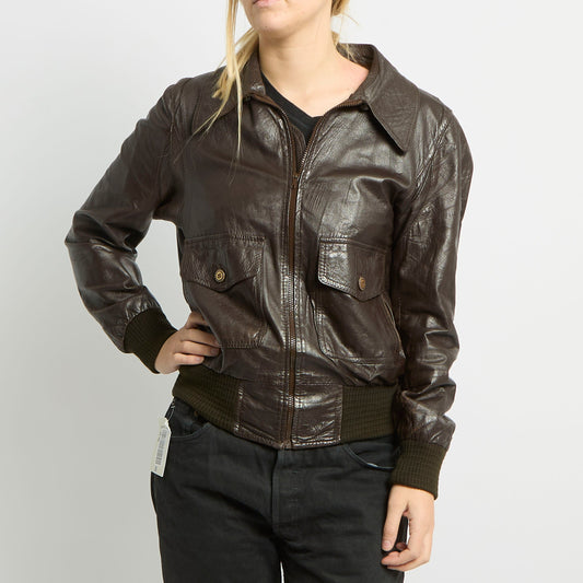 Ribbed Waist Leather Jacket - UK 10